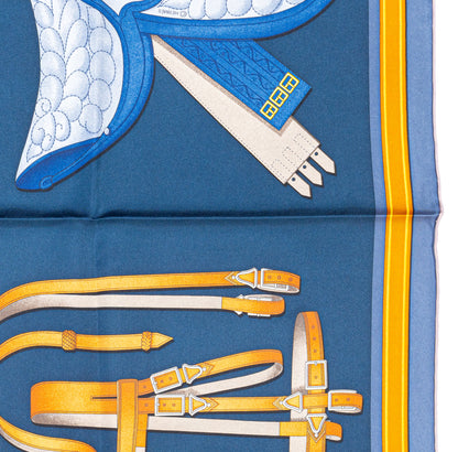 Hermes Silk Scarf Lettres Equestres - Bleu Ardoise Vert - New Store Tag