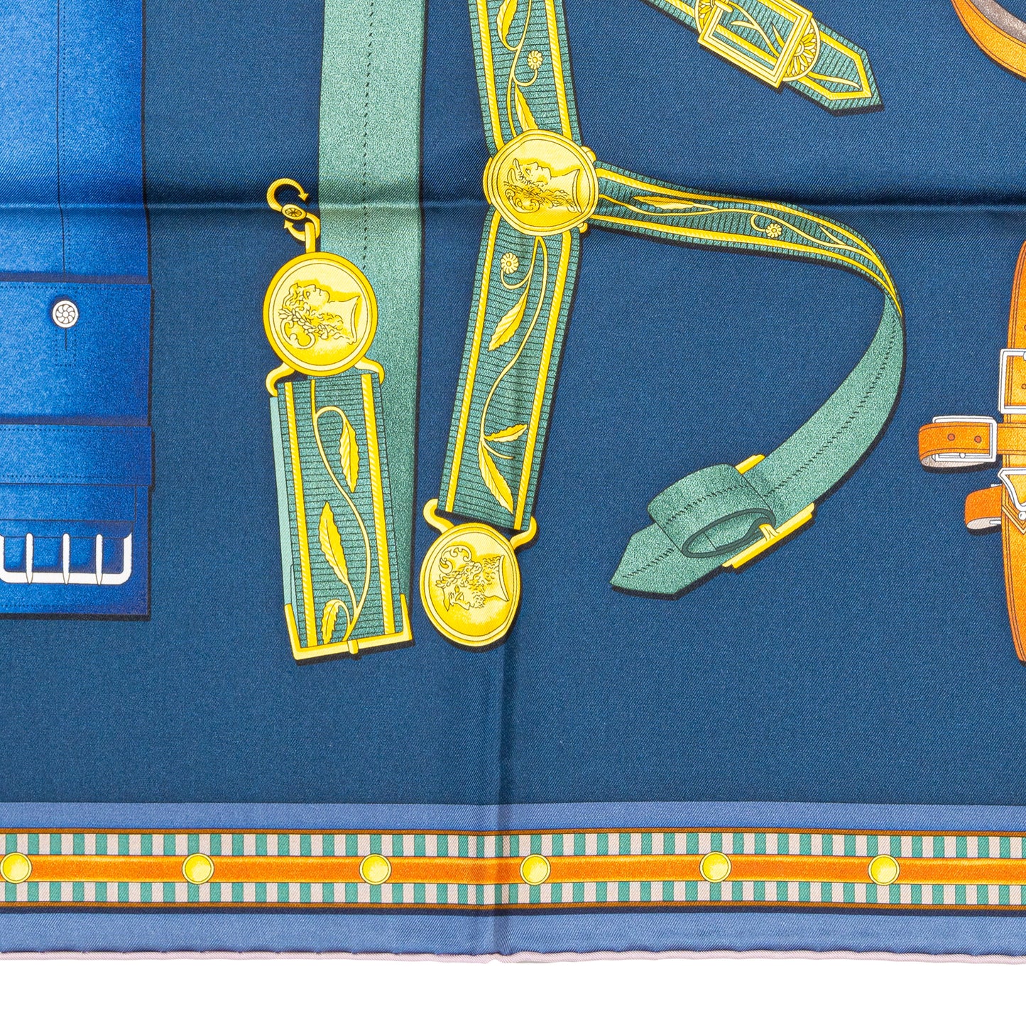 Hermes Silk Scarf Lettres Equestres - Bleu Ardoise Vert - New Store Tag