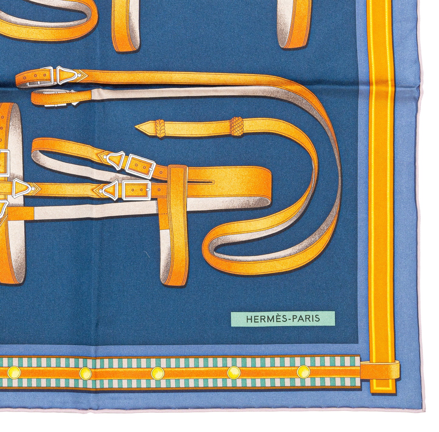 Hermes Silk Scarf Lettres Equestres - Bleu Ardoise Vert - New Store Tag