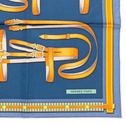 Hermes Silk Scarf Lettres Equestres - Bleu Ardoise Vert - New Store Tag