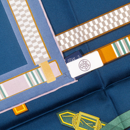 Hermes Silk Scarf Lettres Equestres - Bleu Ardoise Vert - New Store Tag