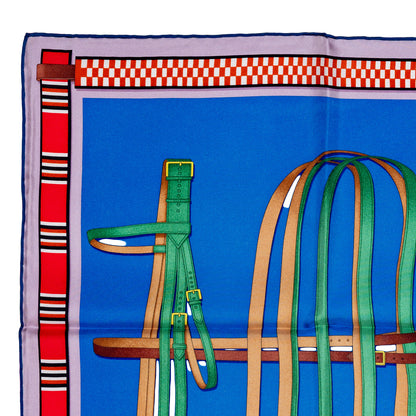 Hermes Silk Scarf Lettres Équestres - Bleu Azur Vert Rose Bonbon - NWSTS - 2507101641