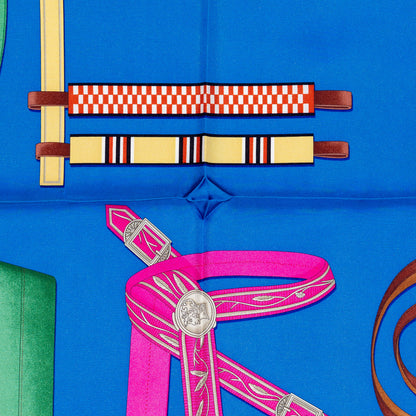 Hermes Silk Scarf Lettres Équestres - Bleu Azur Vert Rose Bonbon - NWSTS - 2507101641