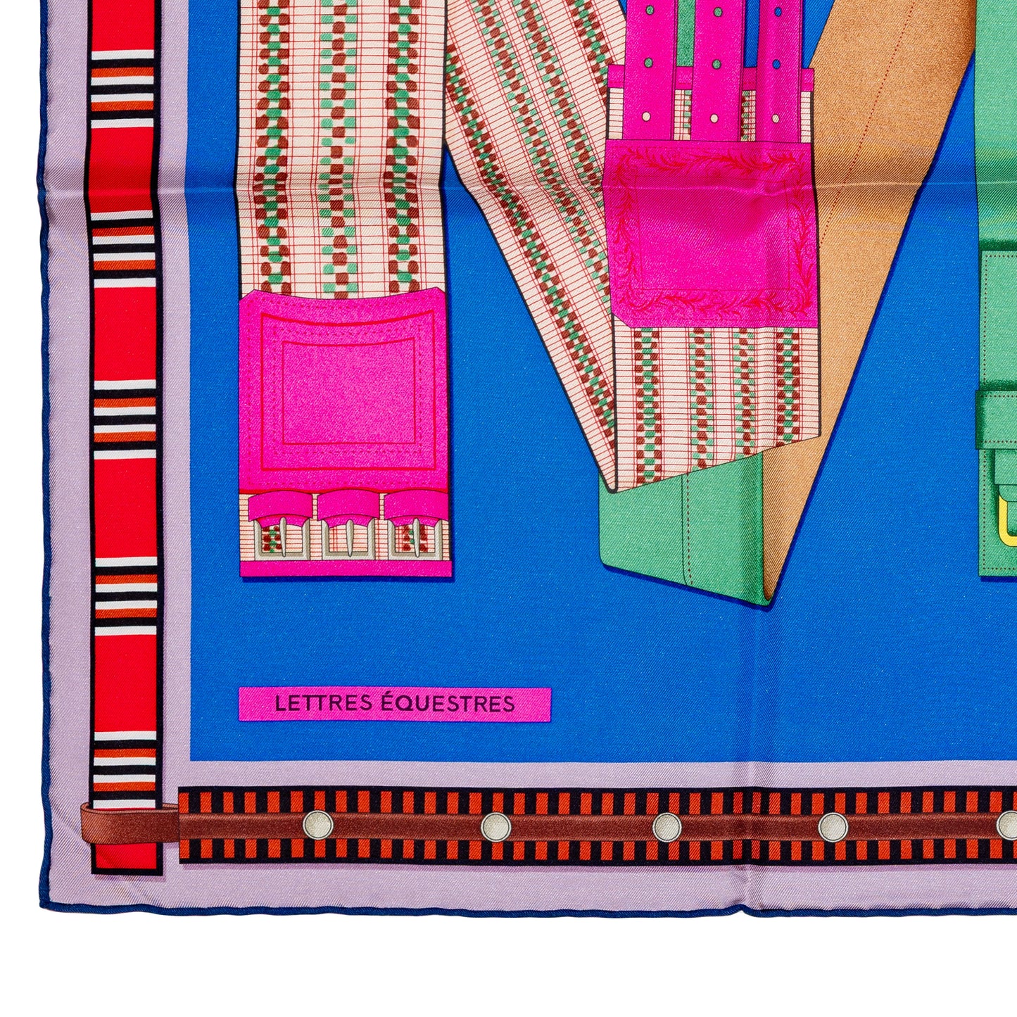Hermes Silk Scarf Lettres Équestres - Bleu Azur Vert Rose Bonbon - NWSTS - 2507101641
