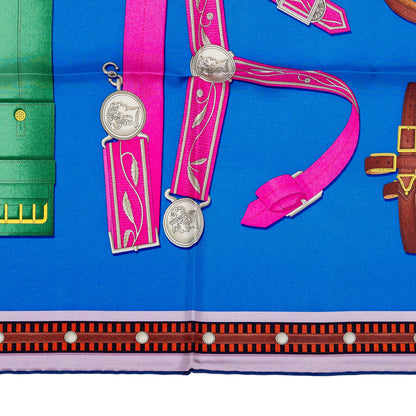 Hermes Silk Scarf Lettres Équestres - Bleu Azur Vert Rose Bonbon - NWSTS - 2507101641