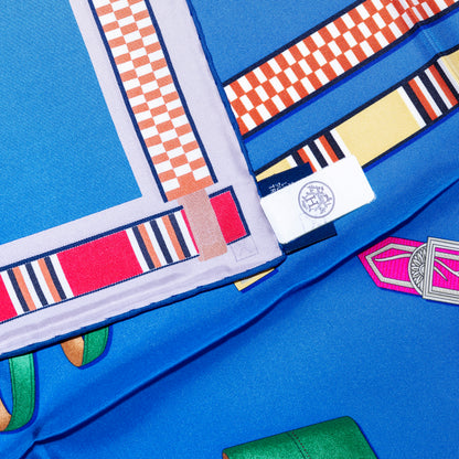 Hermes Silk Scarf Lettres Équestres - Bleu Azur Vert Rose Bonbon - NWSTS - 2507101641