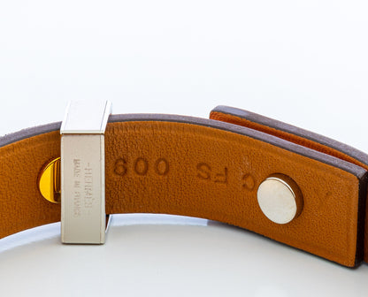 Hermes Mini Dog Clous Ronds Bracelet - Rose Azalee Calfskin - Gold Silver Buckle New