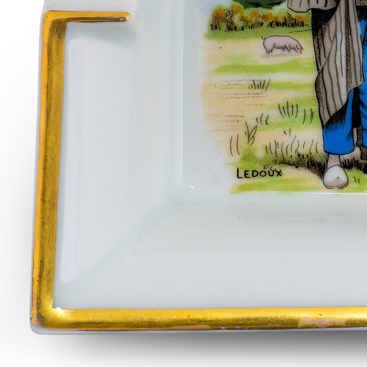 Auth. Hermes Ashtray Moulin du Terrier Marteau - Pouzauges - Porcelain Gold Trims EXC Rare 2412281542