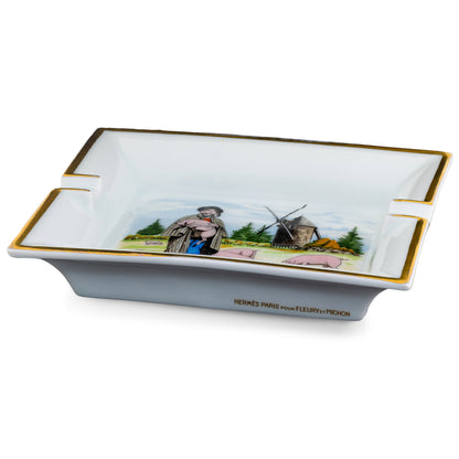 Auth. Hermes Ashtray Moulin du Terrier Marteau - Pouzauges - Porcelain Gold Trims EXC Rare 2412281542