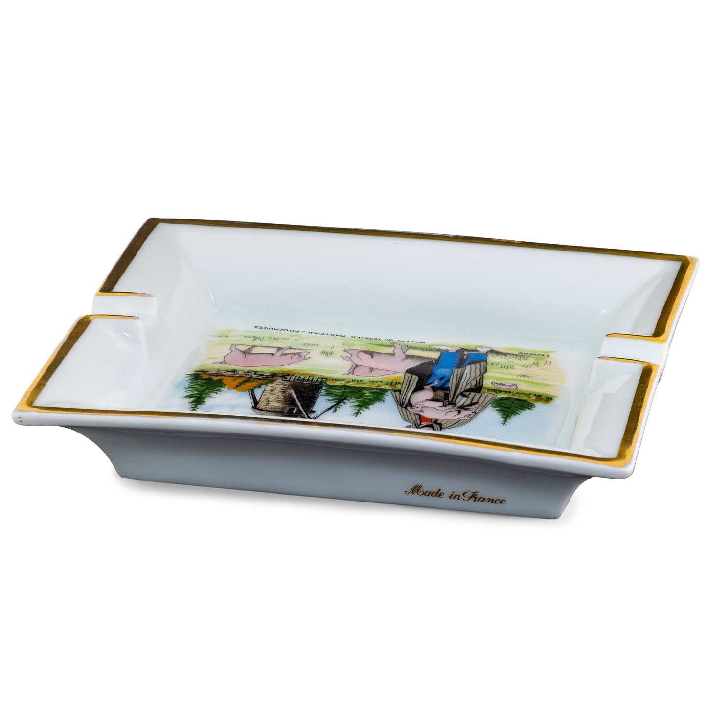 Auth. Hermes Ashtray Moulin du Terrier Marteau - Pouzauges - Porcelain Gold Trims EXC Rare 2412281542