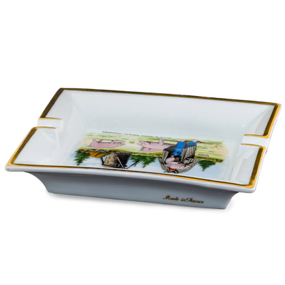 Auth. Hermes Ashtray Moulin du Terrier Marteau - Pouzauges - Porcelain Gold Trims EXC Rare 2412281542