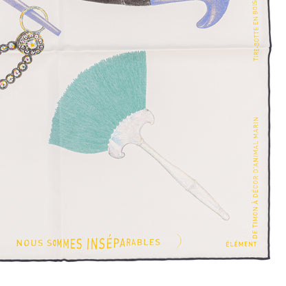 Hermes Silk Scarf Nous Sommes Inseparable - Blanc Gold Violet - New With Tag