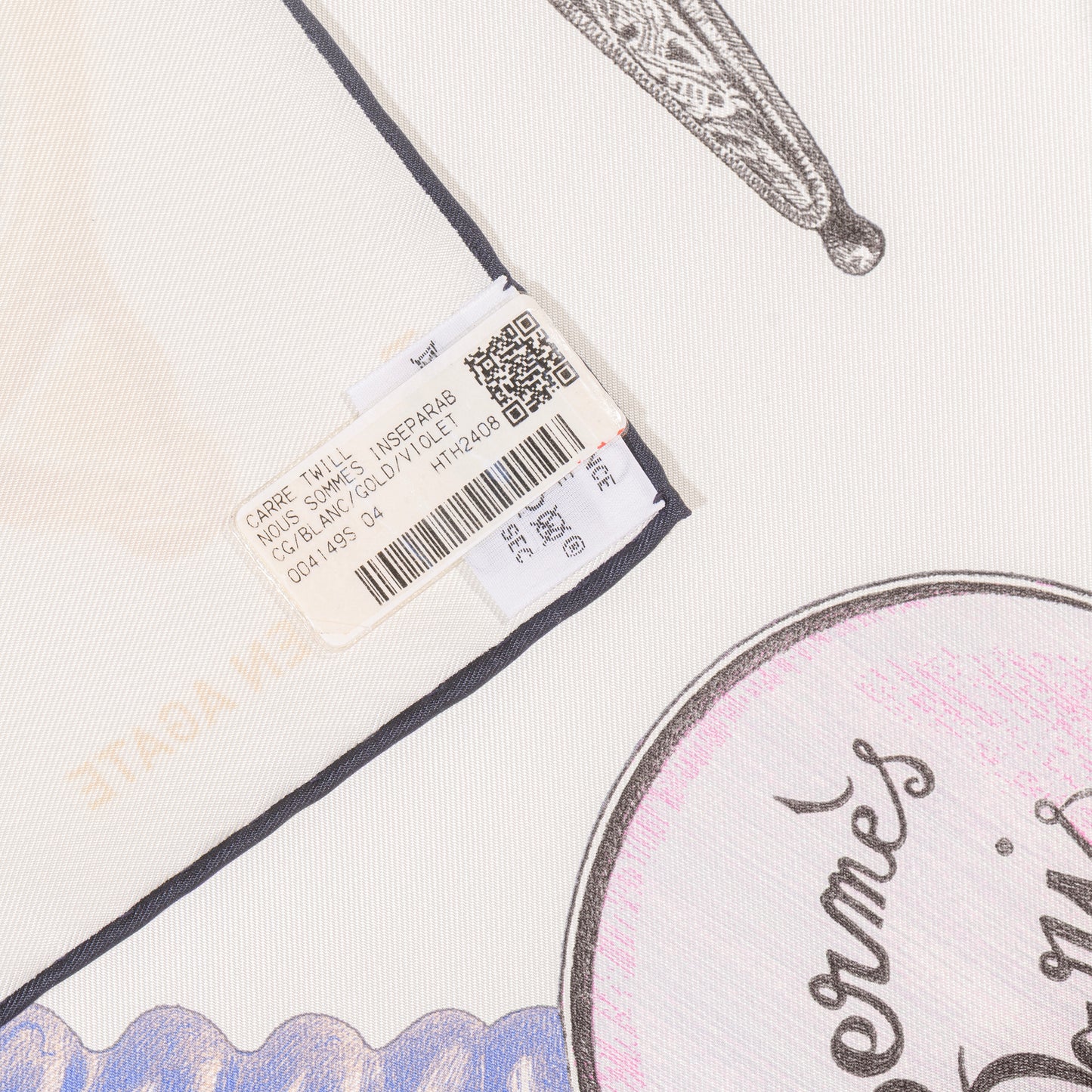 Hermes Silk Scarf Nous Sommes Inseparable - Blanc Gold Violet - New With Tag