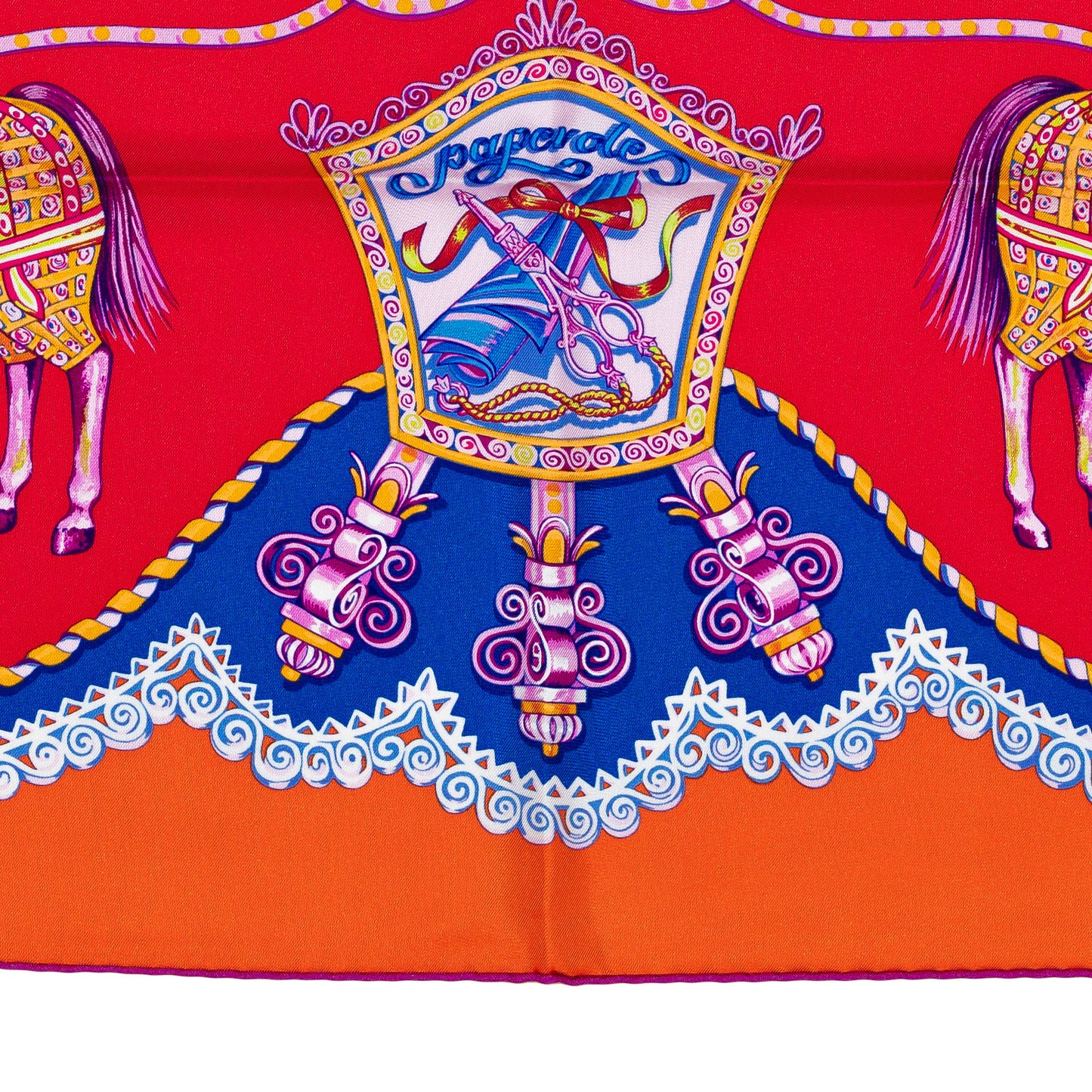 Hermes Silk Scarf Paperoles - Red Orange - NWCT - 2404272037