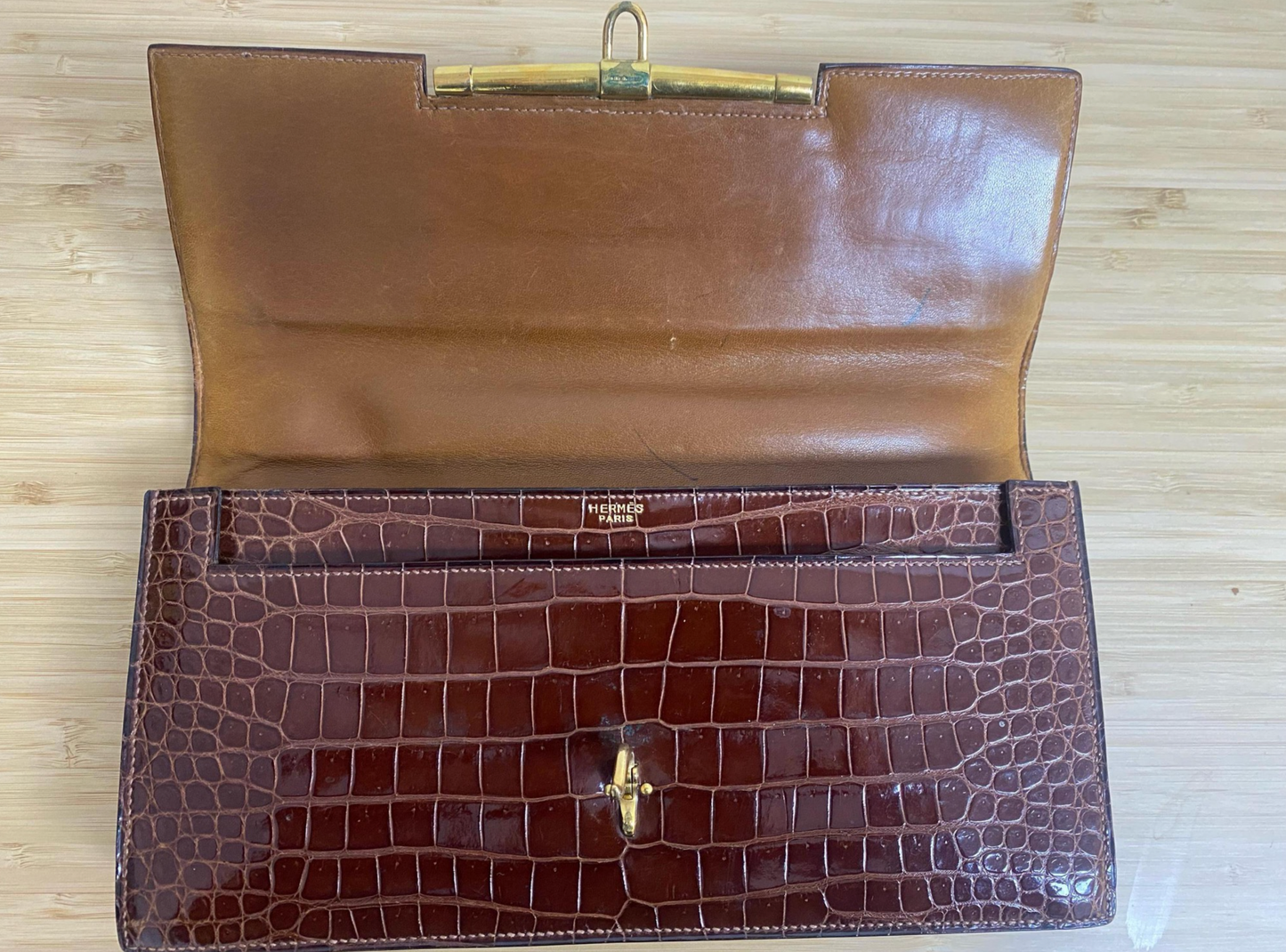 Hermes Bag Pallonnier Clutch Bag – Black Porosus Crocodile - Excellent Vintage Condition - Rare!
