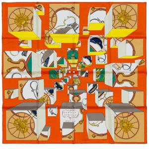Hermes Silk Scarf Springs Springs Orange Jaune Vert With Store Tag NEw