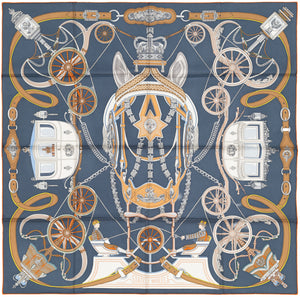 Hermes Silk Scarf Stately Wheels - Bleu Ardoise Blanc - NWSTS - 2604131738
