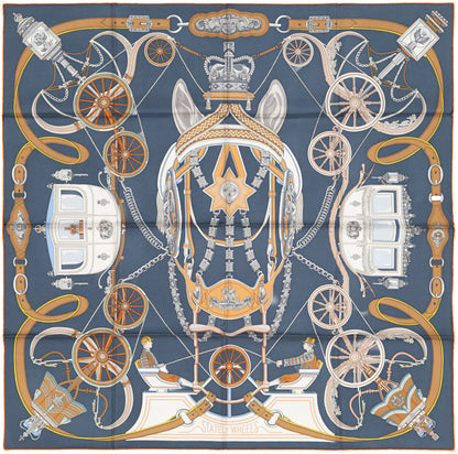 Hermes Silk Scarf Stately Wheels - Bleu Ardoise Blanc - NWSTS - 2604131738