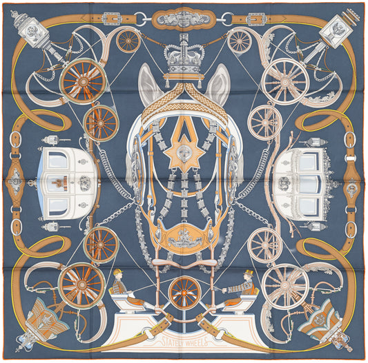Hermes Silk Scarf Stately Wheels - Bleu Ardoise Blanc - NWSTS - 2604131738