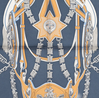 Hermes Silk Scarf Stately Wheels - Bleu Ardoise Blanc - NWSTS - 2604131738