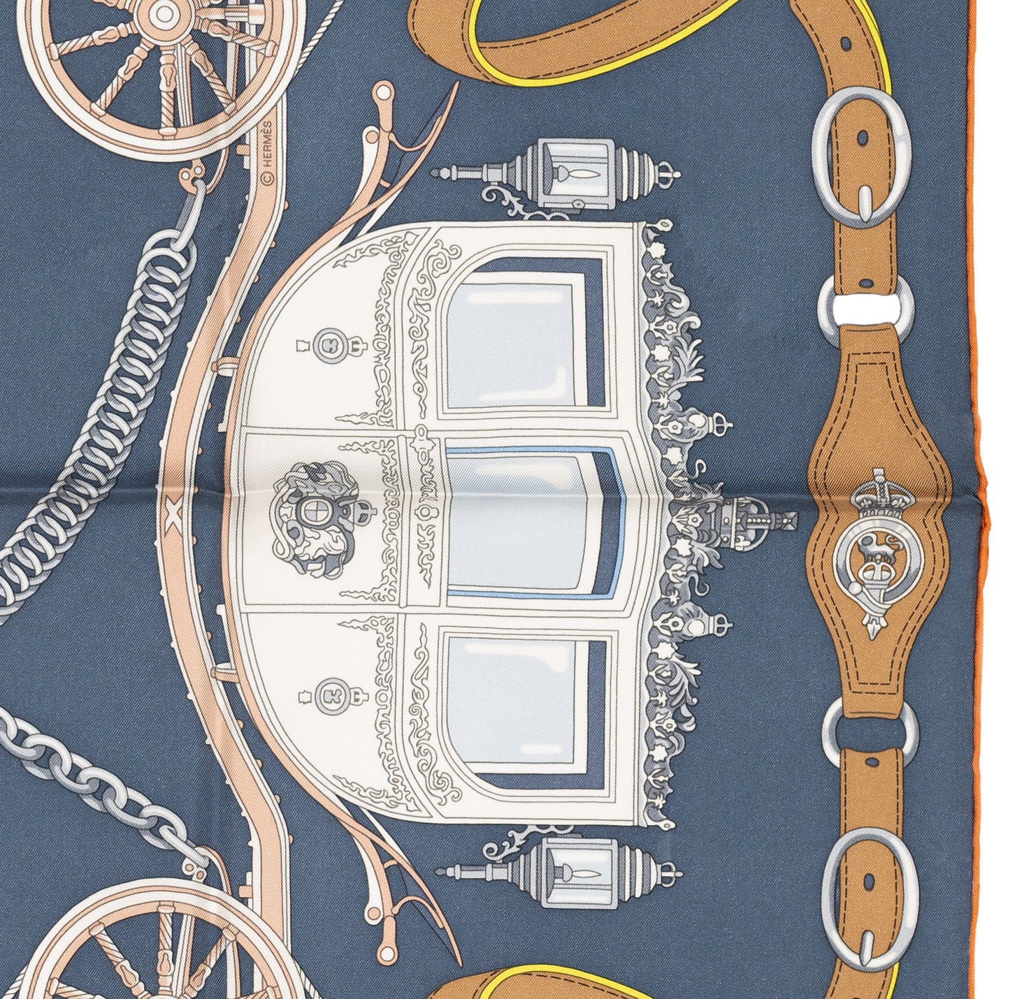 Hermes Silk Scarf Stately Wheels - Bleu Ardoise Blanc - NWSTS - 2604131738
