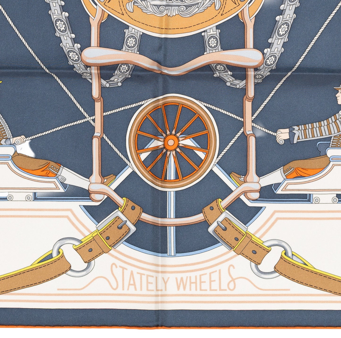 Hermes Silk Scarf Stately Wheels - Bleu Ardoise Blanc - NWSTS - 2604131738