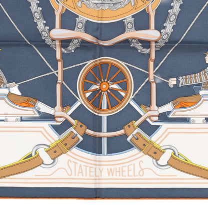 Hermes Silk Scarf Stately Wheels - Bleu Ardoise Blanc - NWSTS - 2604131738