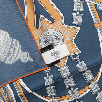Hermes Silk Scarf Stately Wheels - Bleu Ardoise Blanc - NWSTS - 2604131738