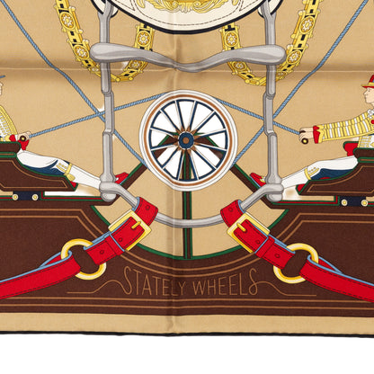 Hermes Silk Scarf - Stately Wheels - Sable Brun Rouge - New Store Tag - 2604131715
