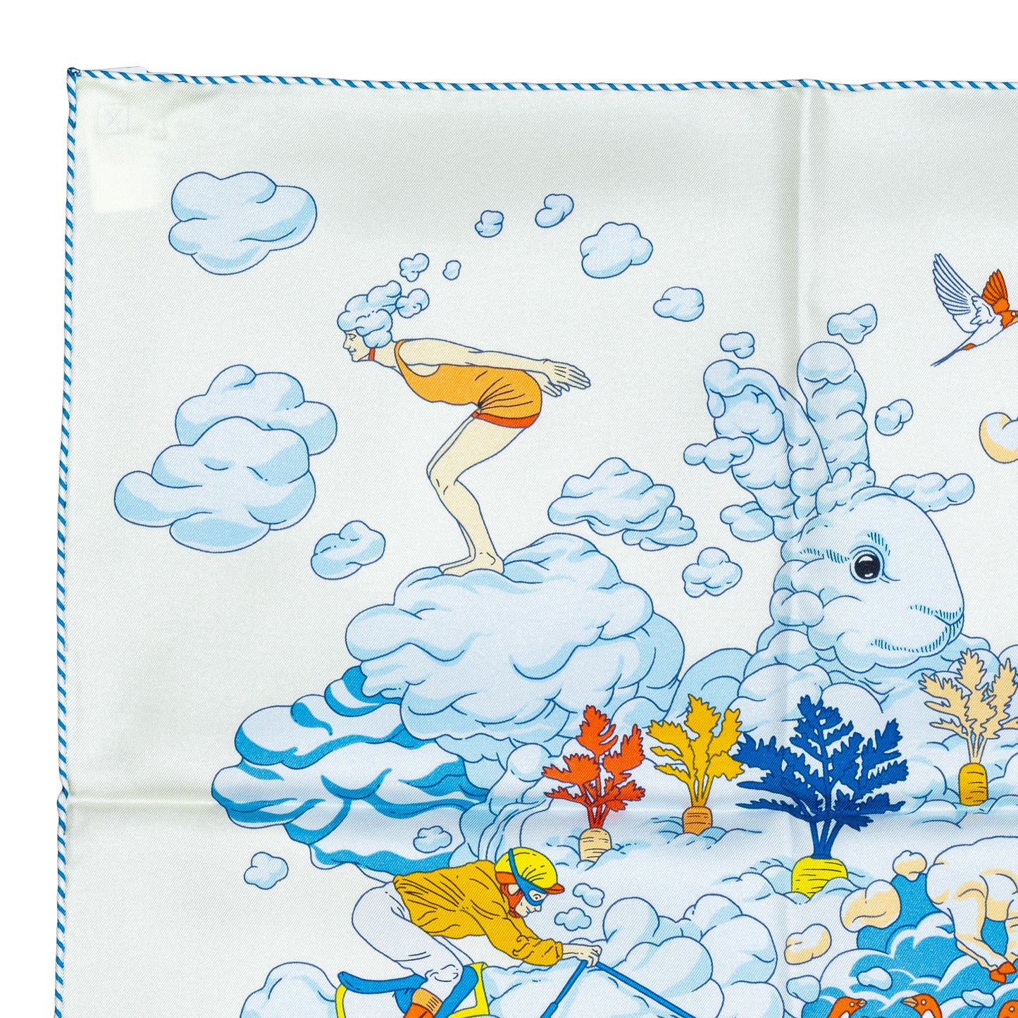 Hermes Scarf 90 Sur Mon Nuage - Creme Bleu Clair Marine - NWSTS - 2503081539