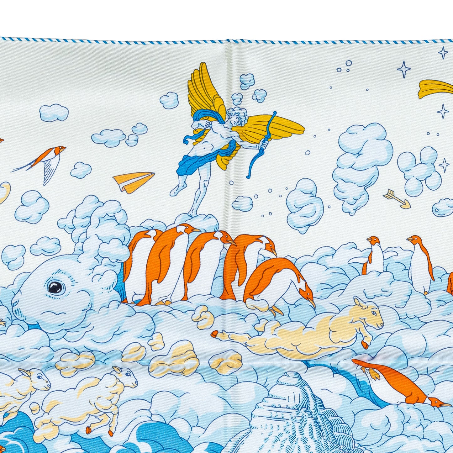 Hermes Scarf 90 Sur Mon Nuage - Creme Bleu Clair Marine - NWSTS - 2503081539