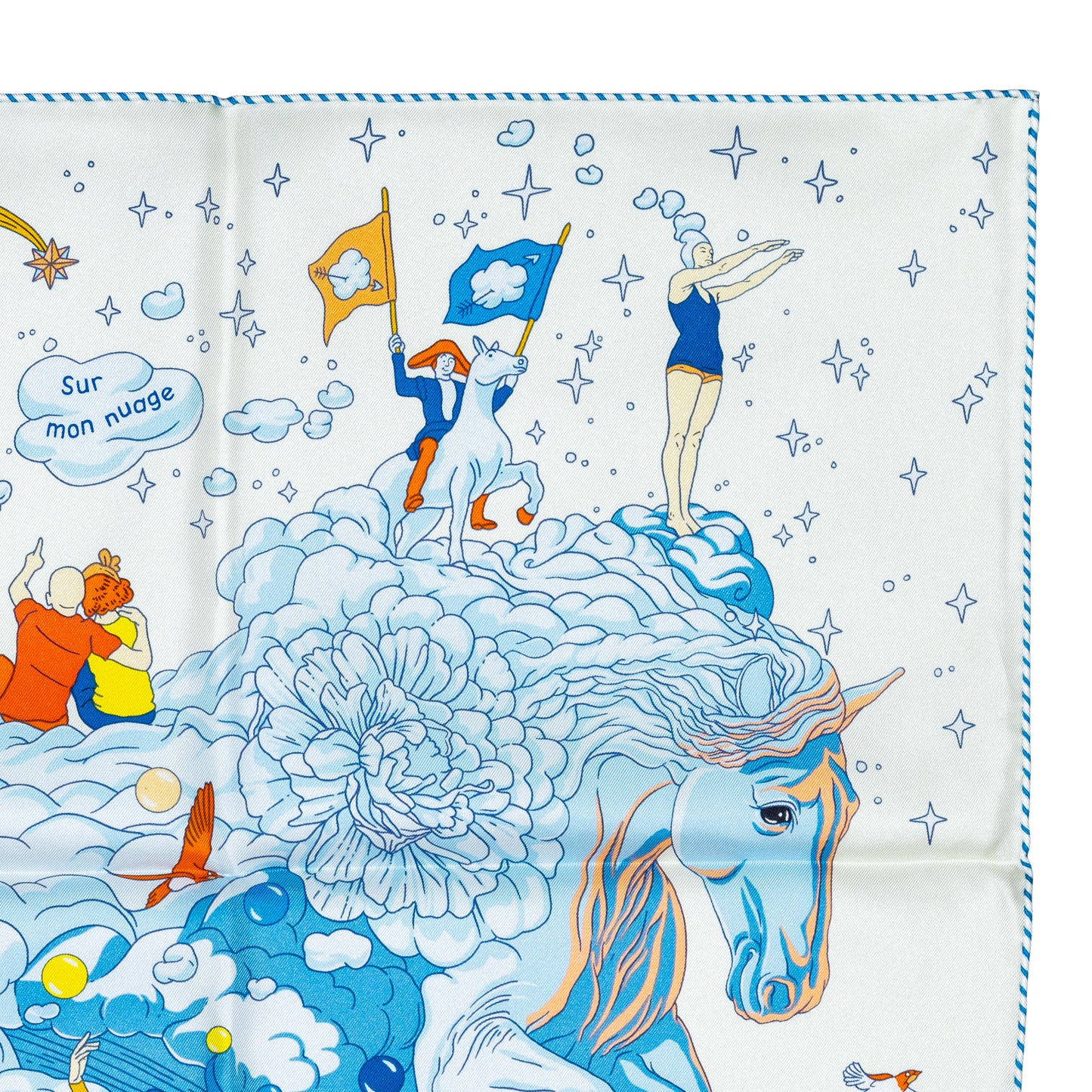 Hermes Scarf 90 Sur Mon Nuage - Creme Bleu Clair Marine - NWSTS - 2503081539