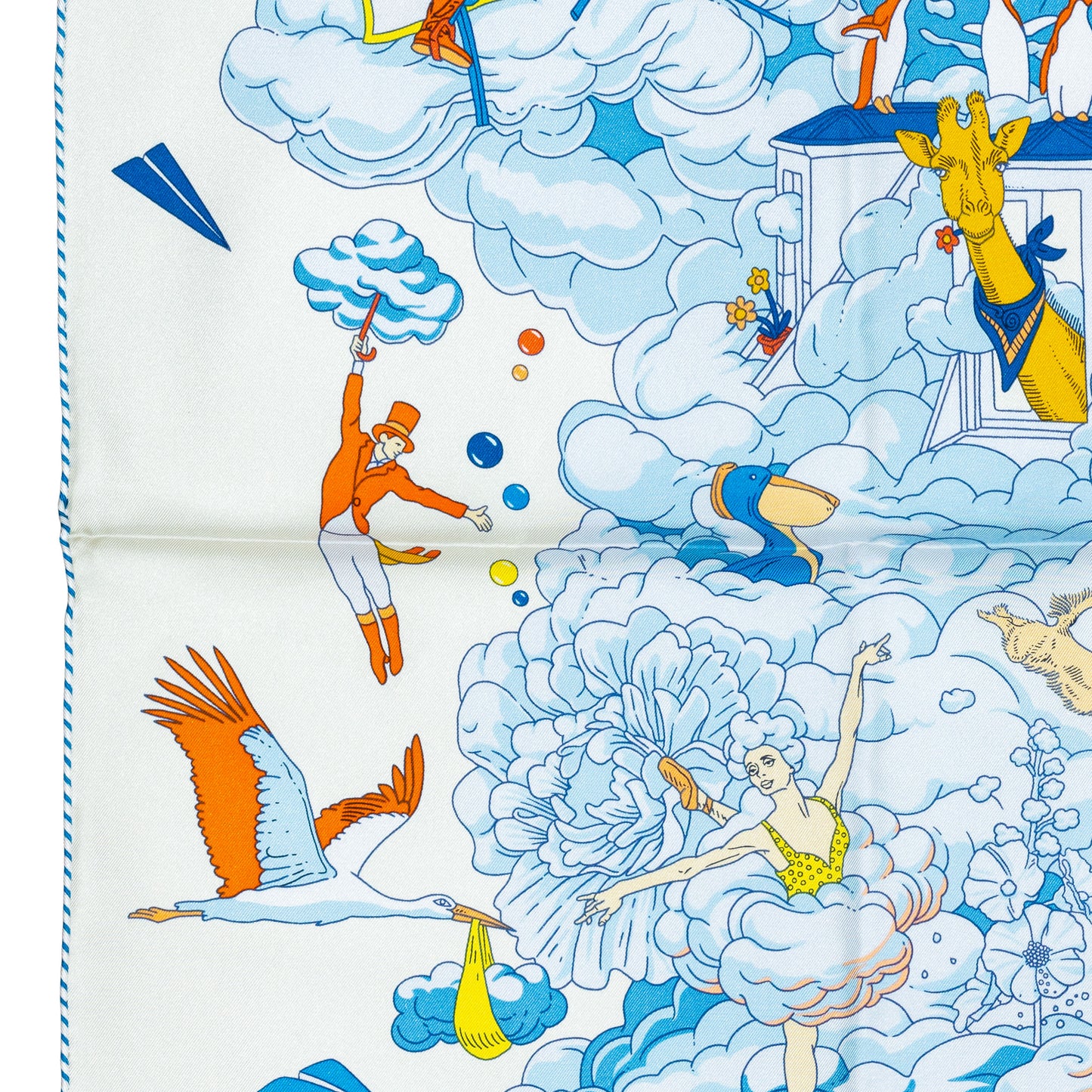 Hermes Scarf 90 Sur Mon Nuage - Creme Bleu Clair Marine - NWSTS - 2503081539