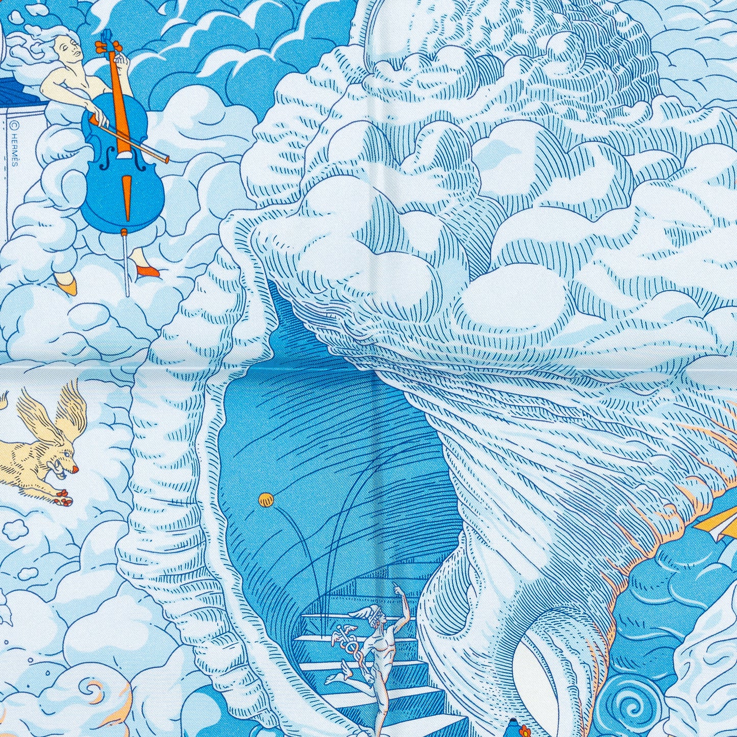 Hermes Scarf 90 Sur Mon Nuage - Creme Bleu Clair Marine - NWSTS - 2503081539