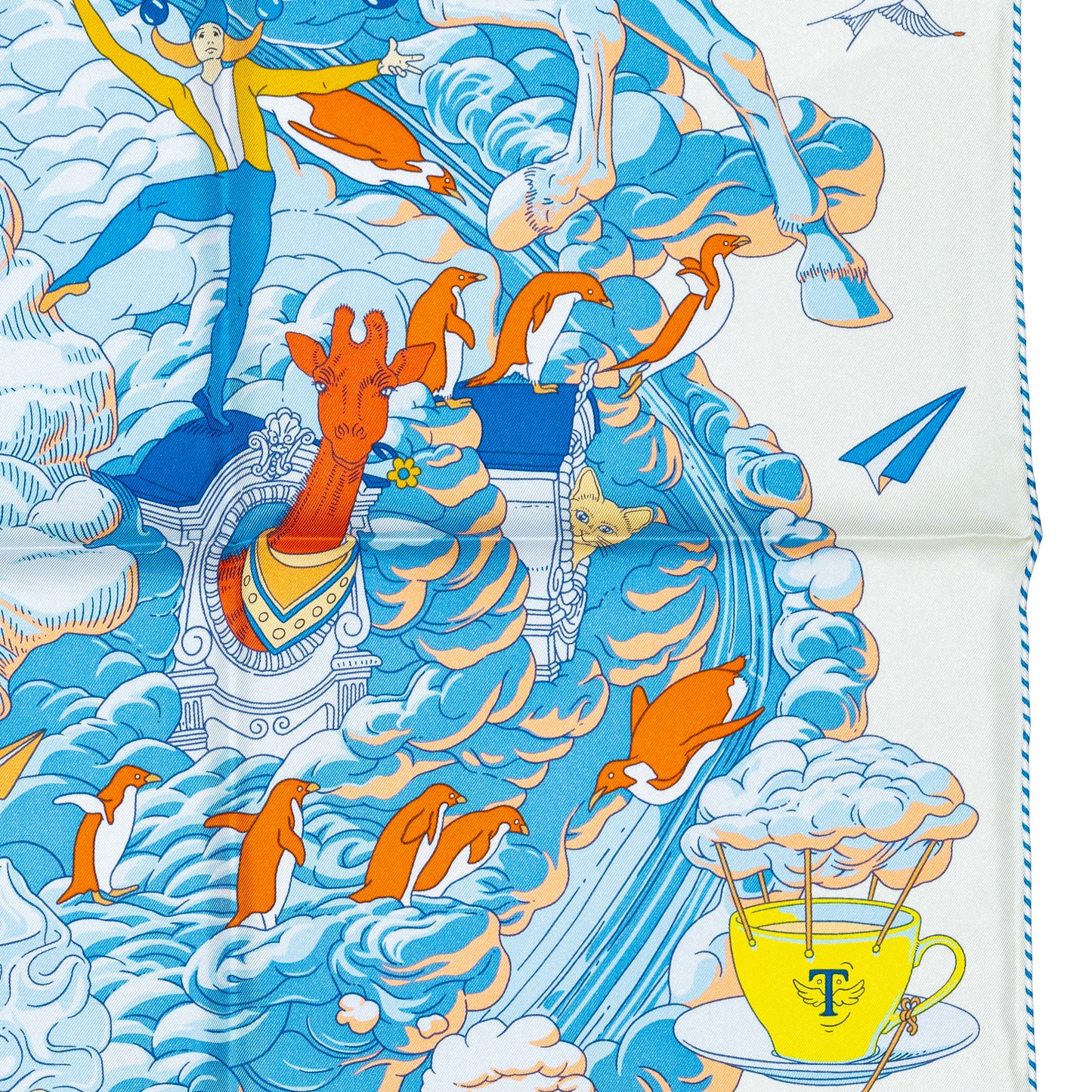 Hermes Scarf 90 Sur Mon Nuage - Creme Bleu Clair Marine - NWSTS - 2503081539