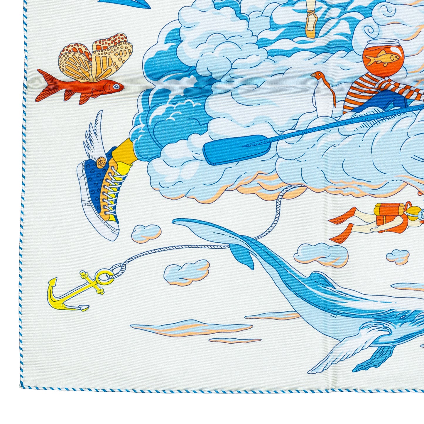 Hermes Scarf 90 Sur Mon Nuage - Creme Bleu Clair Marine - NWSTS - 2503081539
