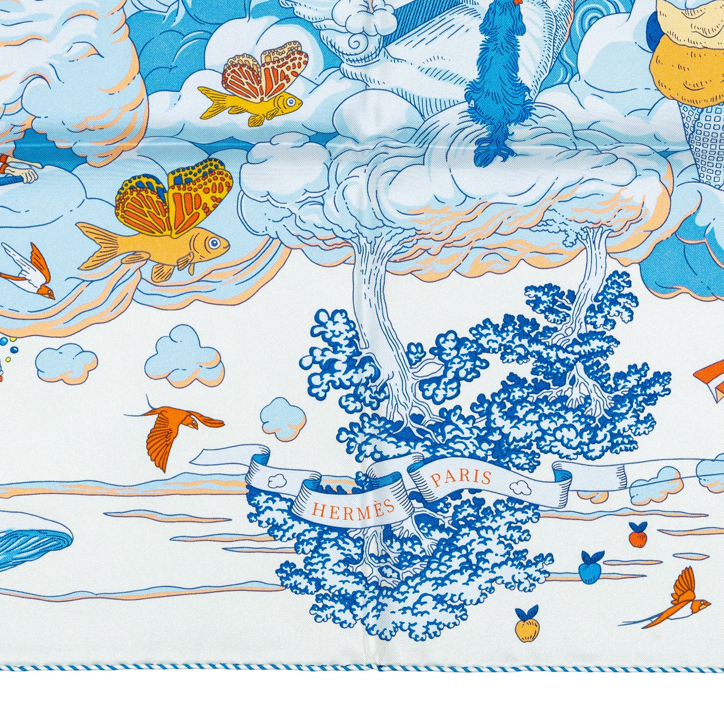 Hermes Scarf 90 Sur Mon Nuage - Creme Bleu Clair Marine - NWSTS - 2503081539