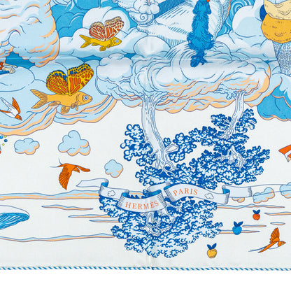 Hermes Scarf 90 Sur Mon Nuage - Creme Bleu Clair Marine - NWSTS - 2503081539