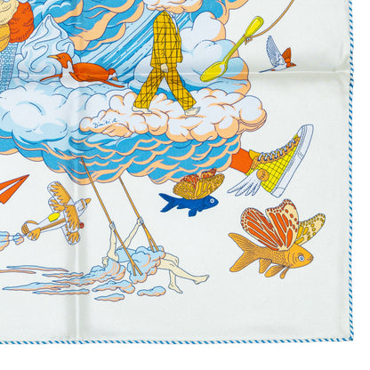 Hermes Scarf 90 Sur Mon Nuage - Creme Bleu Clair Marine - NWSTS - 2503081539