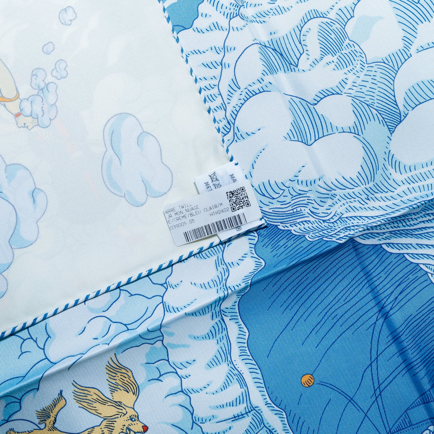Hermes Scarf 90 Sur Mon Nuage - Creme Bleu Clair Marine - NWSTS - 2503081539
