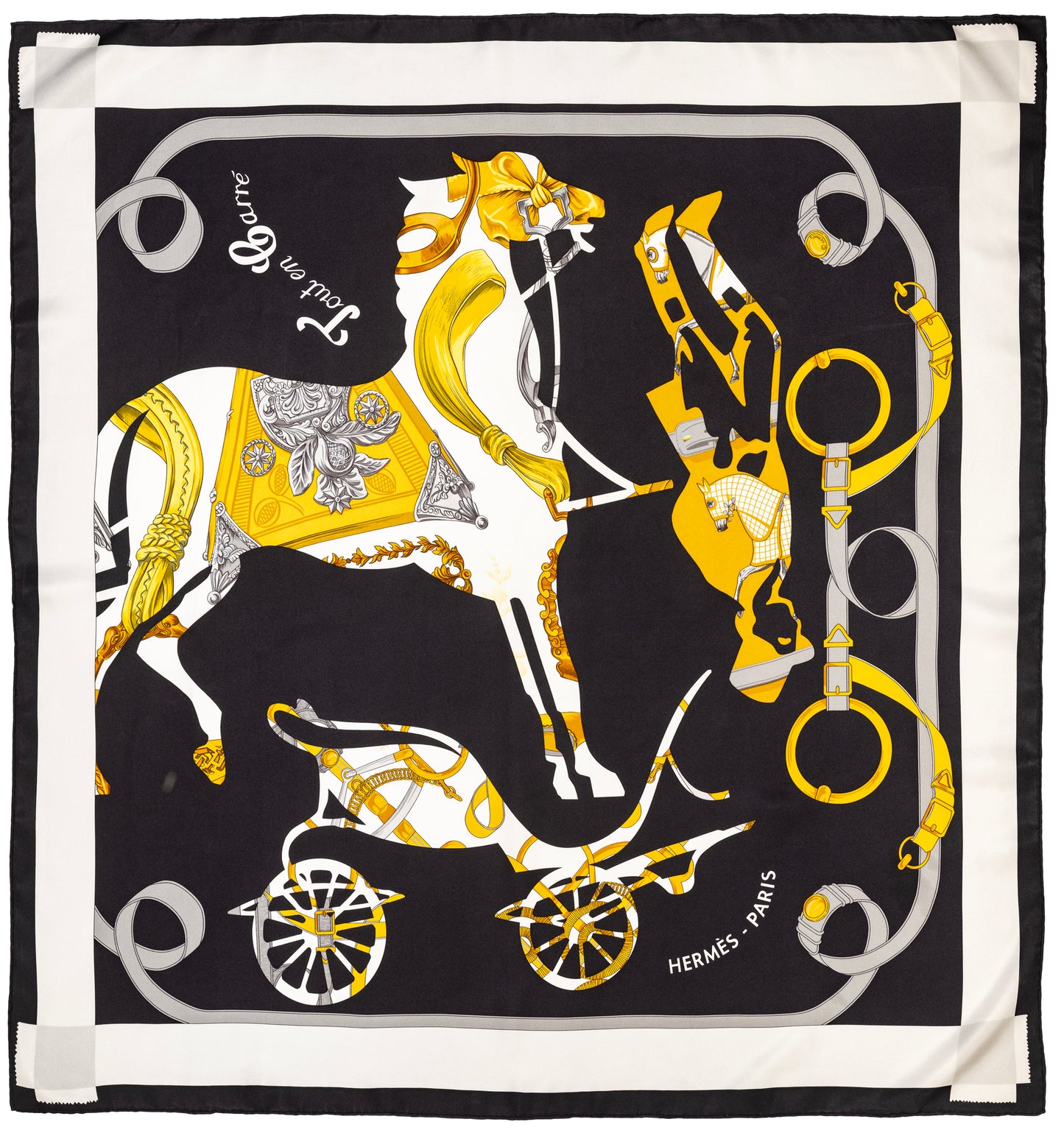 Hermes Scarf 90 Tout En Carré - Noir Ivoire Excellent Condition Care tag
