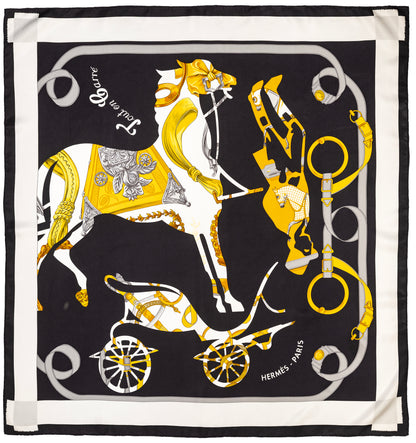 Hermes Scarf 90 Tout En Carré - Noir Ivoire Excellent Condition Care tag