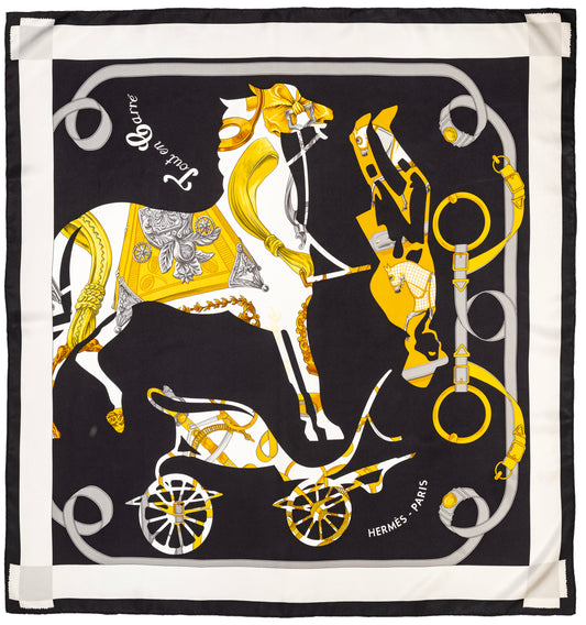 Hermes Scarf 90 Tout En Carré - Noir Ivoire Excellent Condition Care tag