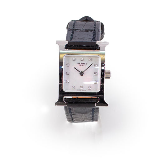 Hermes Watch Heure MINI Lady Gold 950 - Diamonds - Croco NWOTS - 2401141423