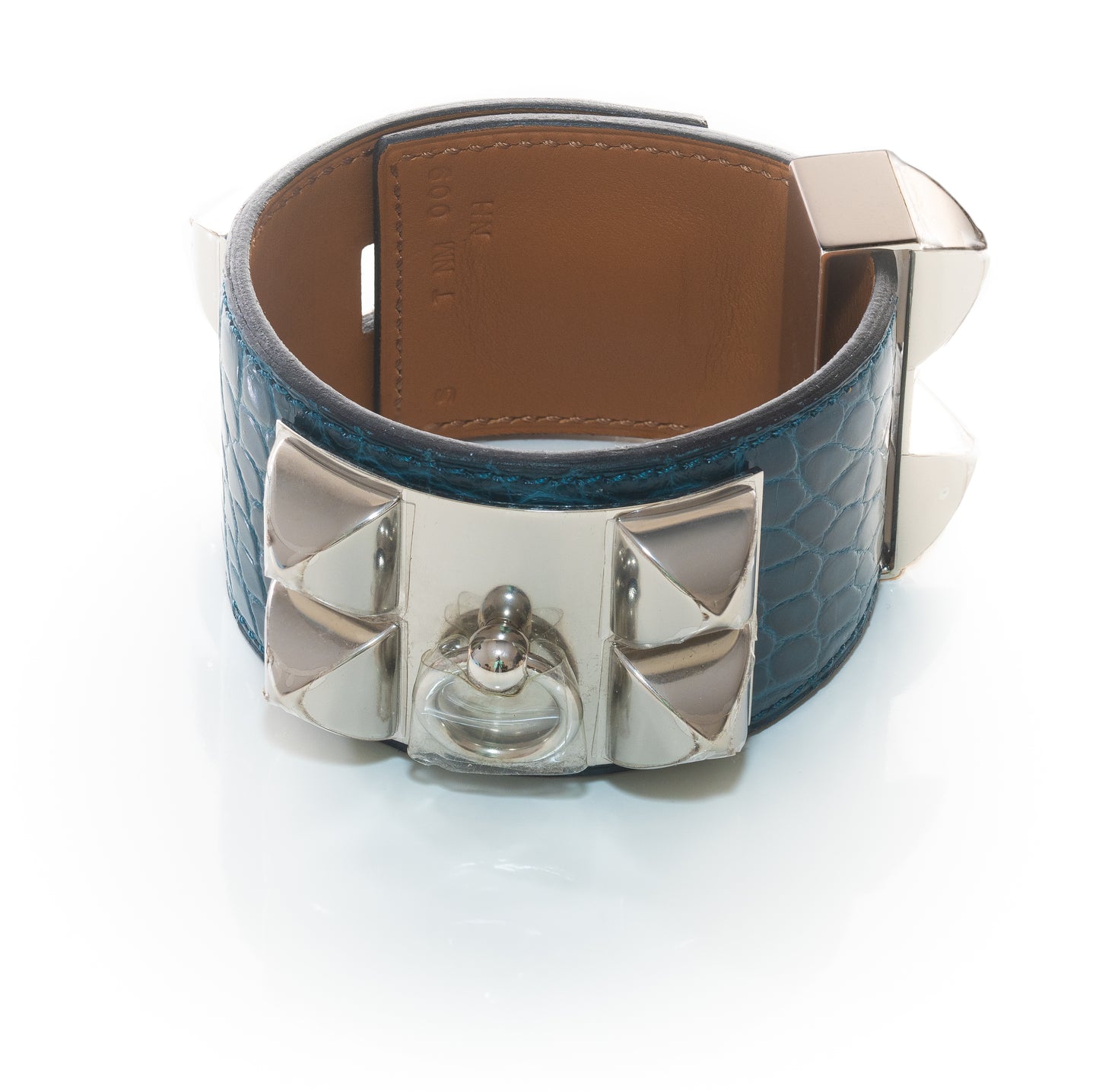 Hermes Collier de Chien 24 Médor Bracelet – Dark Green Crocodile Leather – Silver-Plated New