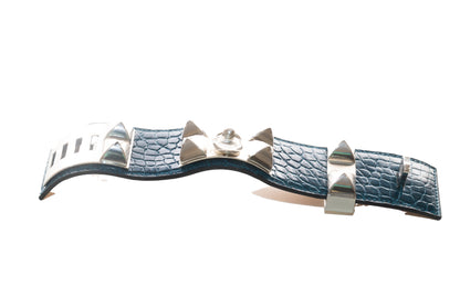 Hermes Collier de Chien 24 Médor Bracelet – Dark Green Crocodile Leather – Silver-Plated New