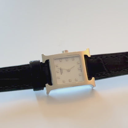 Hermes Watch Heure MINI Lady Gold 950 - Diamonds - Croco NWOTS - 2401141423