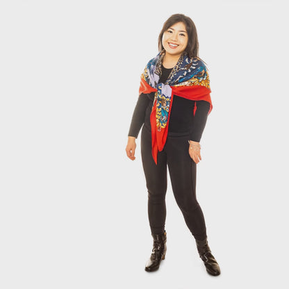 Hermes Shawl Jungle Love - CS140 - Red Navy - NEW