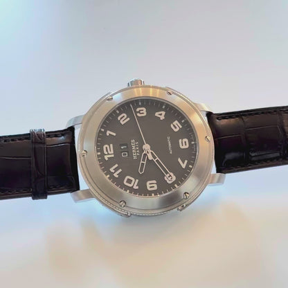 Hermes Watch Clipper H1 Grande Date - SS - Alligator Strap - NEW - 2411141308