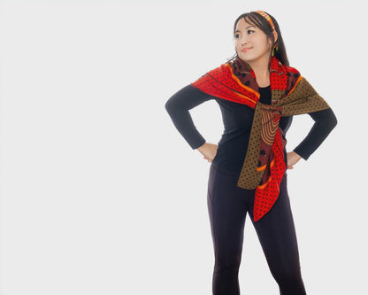 Hermes Shawl Clic Clac A Pois - CS140 - Kaki Rouge Acajou - NEW